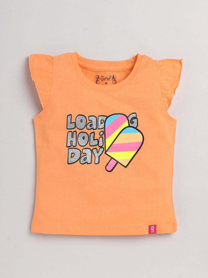 Ginie Girls Casual Pure Cotton Crop Top(Orange, Pack of 1)