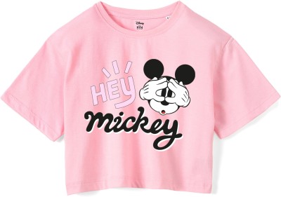 Disney By Wear Your Mind Girls Casual Pure Cotton Crop Top(Pink, Pack of 1)