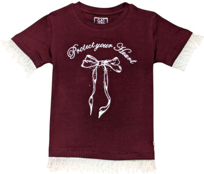 GINI & JONY Girls Casual Pure Cotton Knit Top(Maroon, Pack of 1)