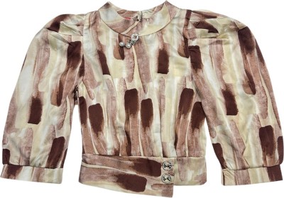 NK NICKY KIDS Girls Casual Silk Blend Crop Top(Brown, Pack of 1)