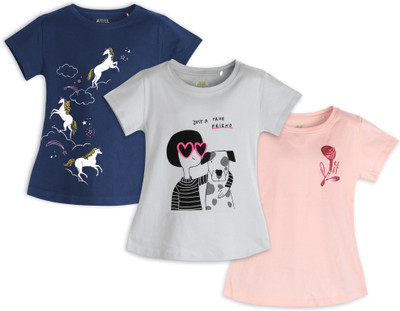 Ariel Girls Casual Cotton Blend Top(Multicolor, Pack of 3)