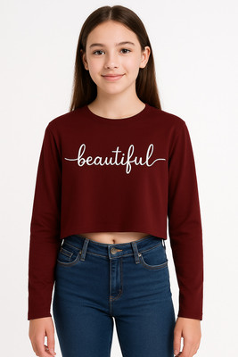 CROP ZONE Girls Casual Cotton Blend Crop Top(Maroon, Pack of 1)