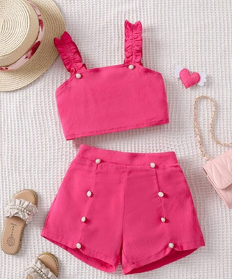 STEMPRESS Baby Girls Party Crepe Crop Top(Pink, Pack of 1)