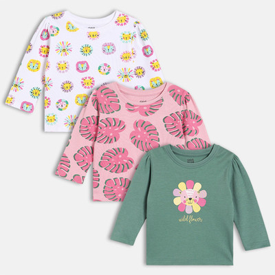 MINI KLUB Baby Girls Casual Cotton Blend Knit Top(Multicolor, Pack of 3)