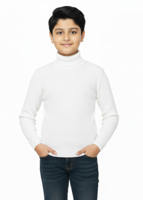 Khoaai Solid Turtle Neck Casual Boys Black Sweater