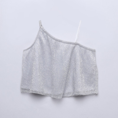 taffykids Girls Lycra Blend Top(Silver, Pack of 1)