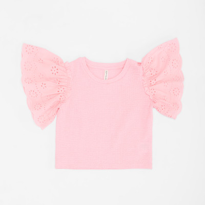 Pantaloons Junior Girls Cotton Blend A-line Top(Pink, Pack of 1)