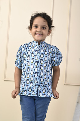 Kritvi clothing Baby Girls Casual Pure Cotton Shirt Style Top(Blue, Pack of 1)