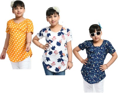 Indistar Girls Casual Crepe Top(Multicolor, Pack of 3)