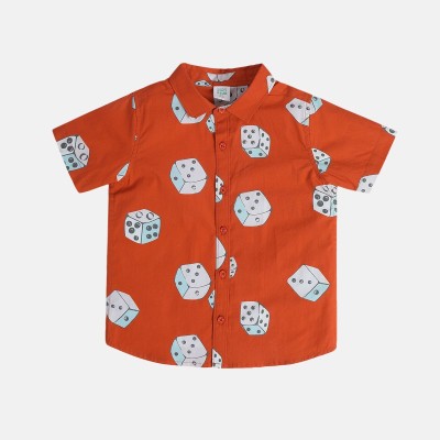 MINI KLUB Boys Printed Casual Orange Shirt