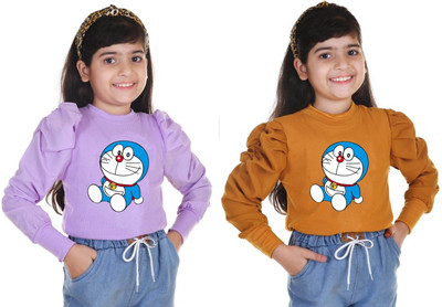 Big Hub Girls Casual Cotton Blend Fashion Sleeve Top(Multicolor, Pack of 2)