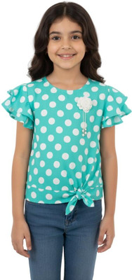 truffles Girls Casual Cotton Blend Fashion Sleeve Top(Green, Pack of 1)