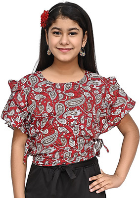 LIME N LEMON Girls Casual Polyester Top(Maroon, Pack of 1)