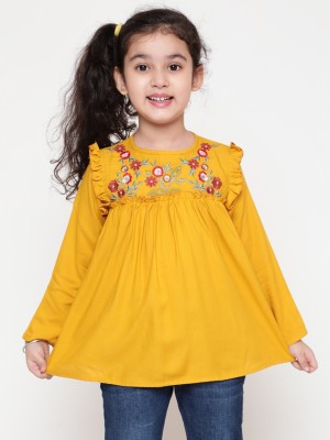 Niya Girls Casual Rayon Tunic Top(Yellow, Pack of 1)