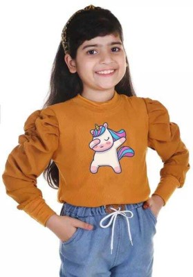 Zarmin Girls Casual Cotton Blend Full Sleeve Top(Brown, Pack of 1)