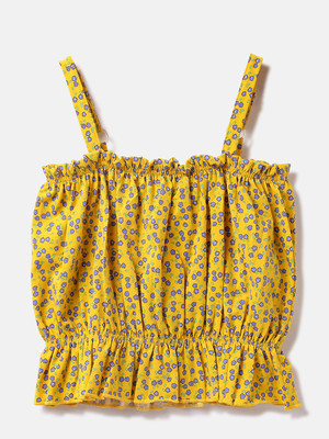 United Colors of Benetton Girls Casual Cotton Blend Top(Yellow, Pack of 1)