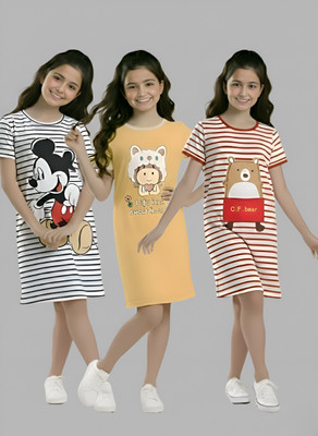 VP TEXX Girls Casual Cotton Blend A-line Top(Multicolor, Pack of 3)