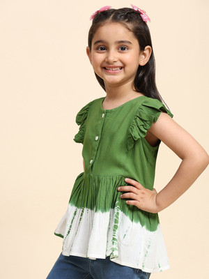 maaesa Girls Casual Pure Cotton Top(Green, Pack of 1)