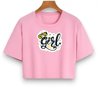 Loom & Line Girls Casual Cotton Blend Crop Top(Pink, Pack of 1)