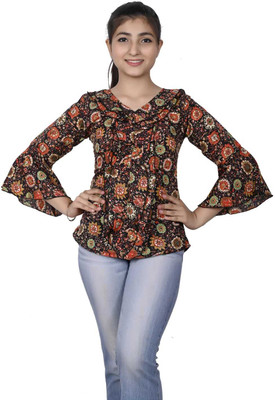 FASHIOFFLY Girls Casual Cotton Blend Fashion Sleeve Top(Multicolor, Pack of 1)