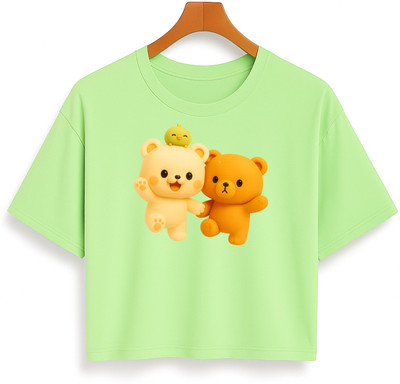 Loom & Line Girls Casual Cotton Blend Crop Top(Light Green, Pack of 1)