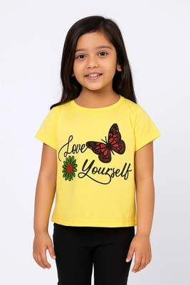 CERABI Girls Casual Pure Cotton Top(Yellow, Pack of 1)
