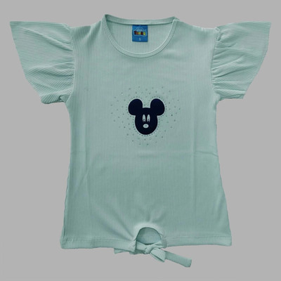 Little Funnky Girls Cotton Blend Tunic Top(Light Blue, Pack of 1)