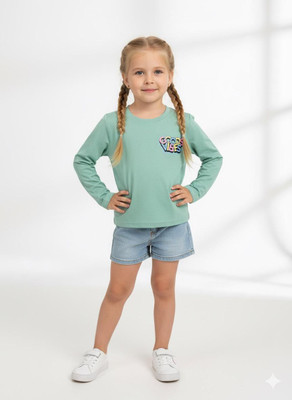 SAALVIA Girls Casual Lycra Blend Full Sleeve Top(Green, Pack of 1)