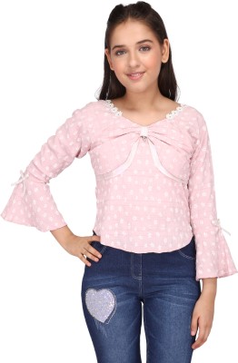 Cutecumber Baby Girls Party Georgette Top(Pink, Pack of 1)