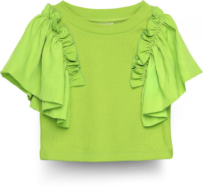 Spunkies Girls Cotton Blend Top(Green, Pack of 1)
