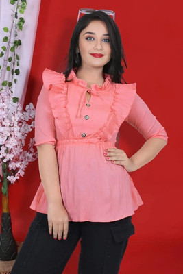 NEBRASKA Girls Party Cotton Blend Top(Pink, Pack of 1)