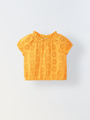 Spunkies Girls Casual Cotton Blend A-line Top(Orange, Pack of 1)