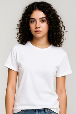 Inner Element Girls Solid Pure Cotton Regular T Shirt(White, Pack of 1)