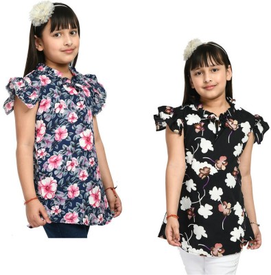 IndiWeaves Girls Casual Crepe Top(Multicolor, Pack of 2)