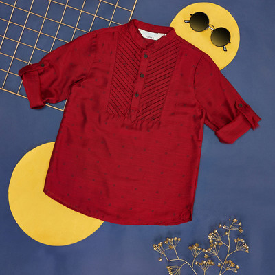 Indus Route by Pantaloons Girls Casual Viscose A-line Top(Maroon, Pack of 1)