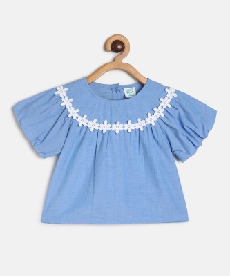 MINI KLUB Baby Girls Casual Pure Cotton Top(Blue, Pack of 1)