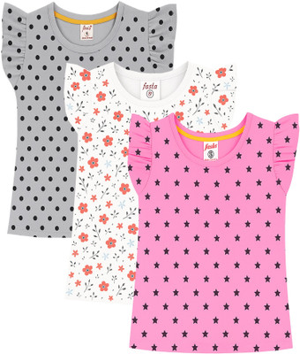 Fasla Baby Girls Cotton Jersey Top(Pink, Grey, Pack of 3)