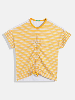 United Colors of Benetton Girls Cotton Blend Top(Yellow, Pack of 1)