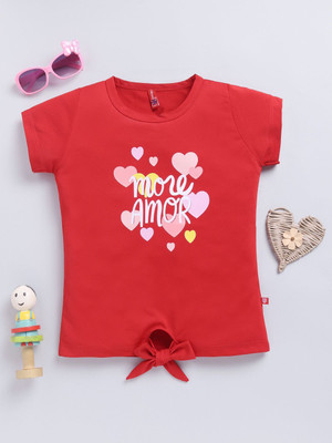 Here&Now X Game Begins Girls Pure Cotton Raglan Top(Red, Pack of 1)