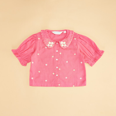 Akkriti by Pantaloons Girls Casual Cotton Linen Blend Top(Red, Pack of 1)