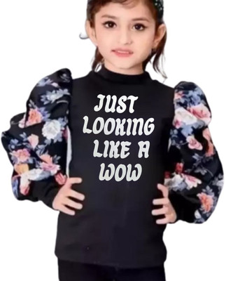 Wahoo Girls Cotton Crepe Blend Top(Black, Pack of 1)