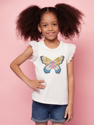 Spunkies Girls Casual Organic Cotton Blend Top(White, Pack of 1)