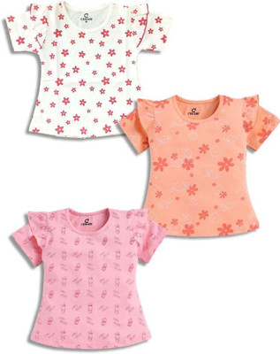 CERABI Girls Casual Cotton Blend Top(Multicolor, Pack of 3)