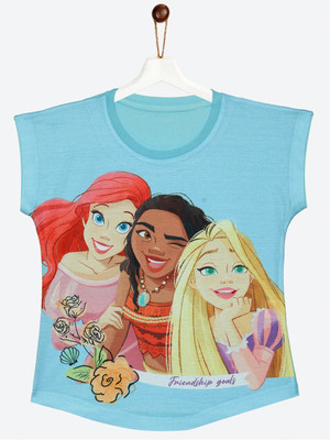 YK Disney Girls Casual Polycotton Top(Blue, Pack of 1)