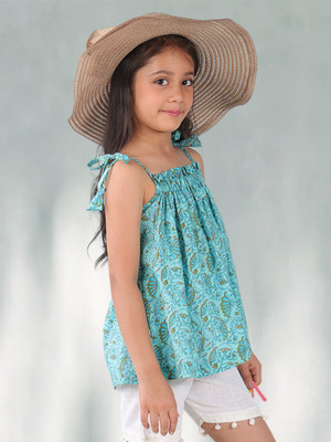 Kinder Kids Girls Casual Pure Cotton Top(Light Blue, Pack of 1)