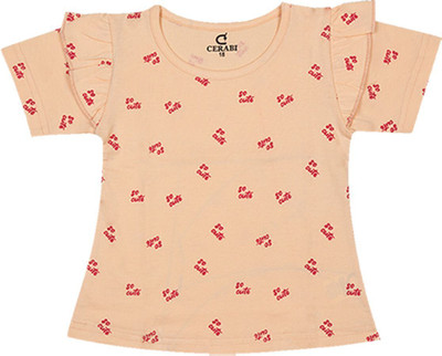CERABI Girls Casual Pure Cotton Top(Orange, Pack of 1)