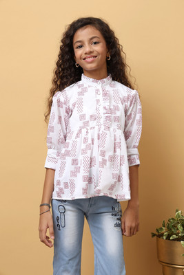 Ishti Girls Casual Georgette Top(White, Pack of 1)