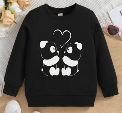 Wahoo Girls Cotton Fleece Blend Sweater Top(Black, Pack of 1)