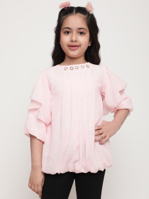 Niya Girls Casual Polyester Viscose Blend Top(Pink, Pack of 1)