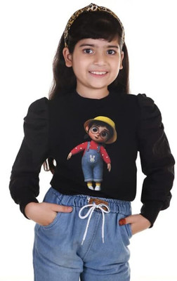 AZARZA FASHION Girls Casual Cotton Blend Raglan Top(White, Pack of 1)